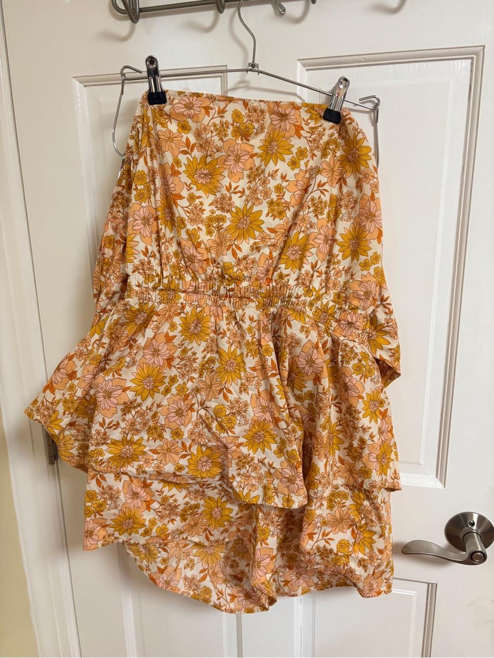 Floral Tiered Romper in Peach & Mustard